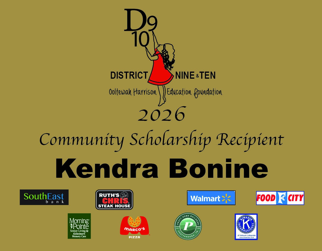 Kendra Bonine – 2026 Community Scholarship Recipient